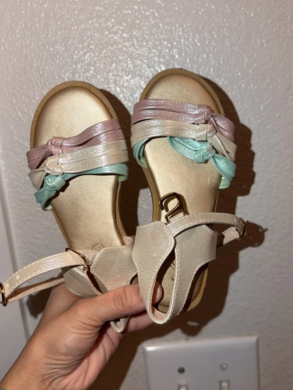Iridescent Knotted Strap Sandals - Pastel Multi